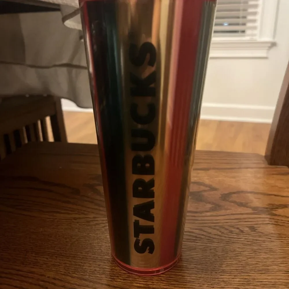 Starbucks 2024 Metallic Red Green Gold Stripe Dome Cup Limited Edition‎ w/straw